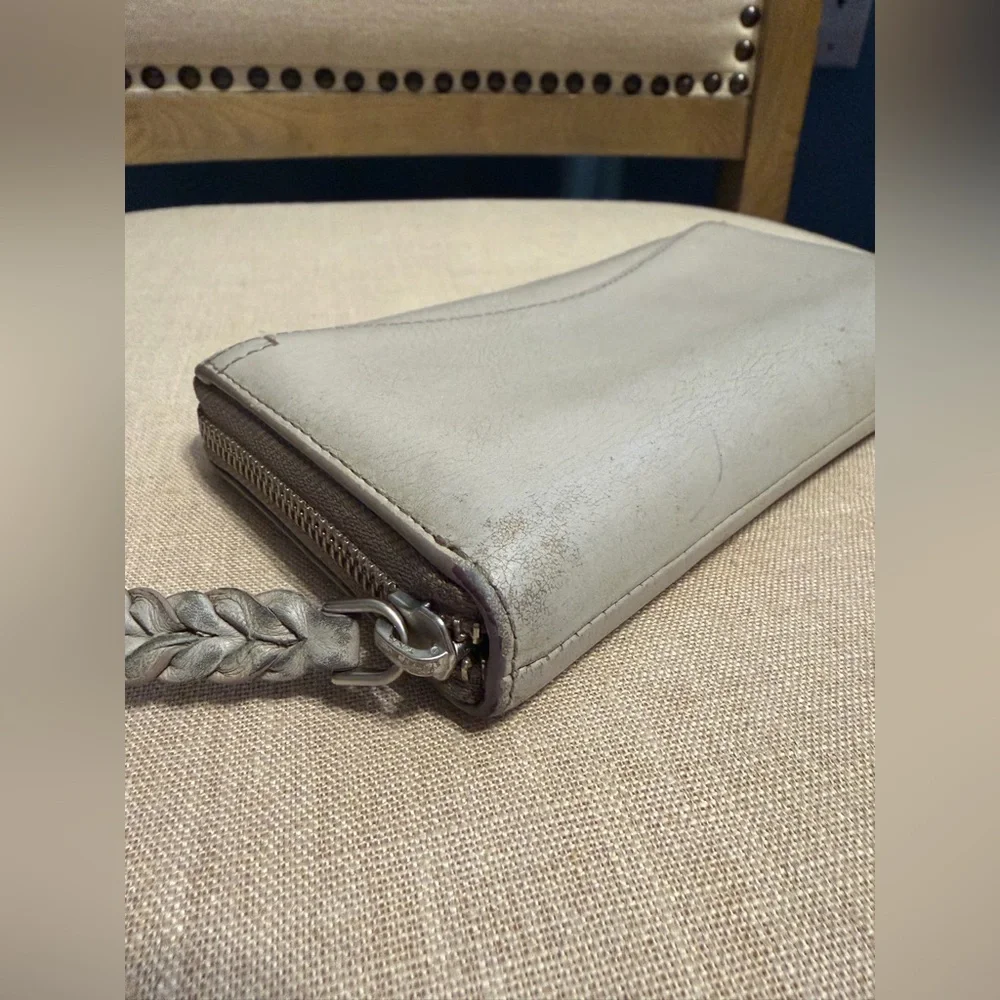 Fossil Silver Leather Zip-Around Wallet